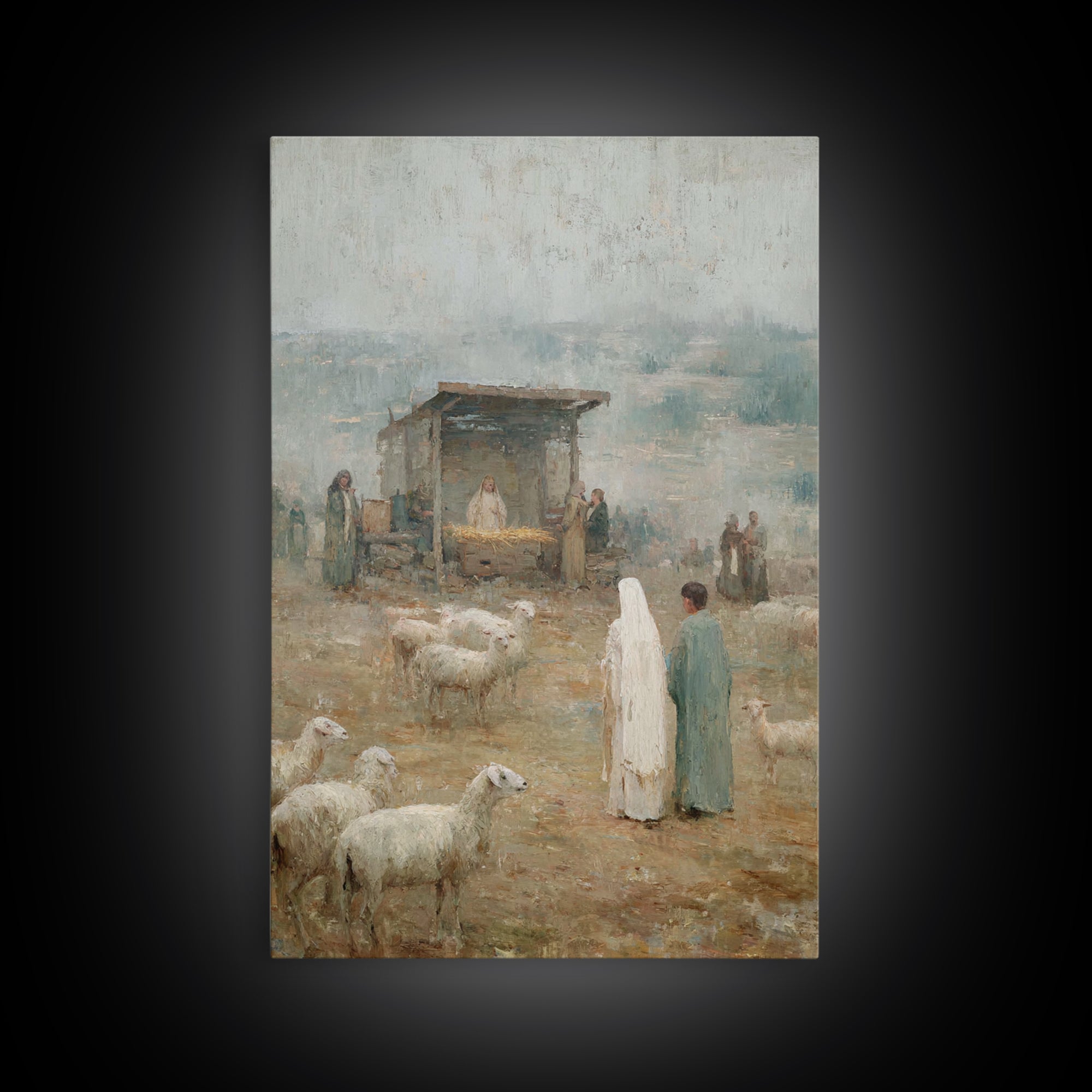 Shepherds In Wonder – Framed Canvas Print – Christian Art Canvas – Christmas Wall Art – Jesus Painting – Christian Christmas Art – Vintage