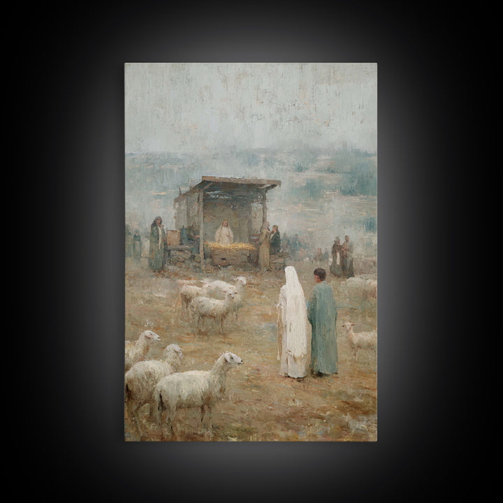 Shepherds In Wonder – Framed Canvas Print – Christian Art Canvas – Christmas Wall Art – Jesus Painting – Christian Christmas Art – Vintage