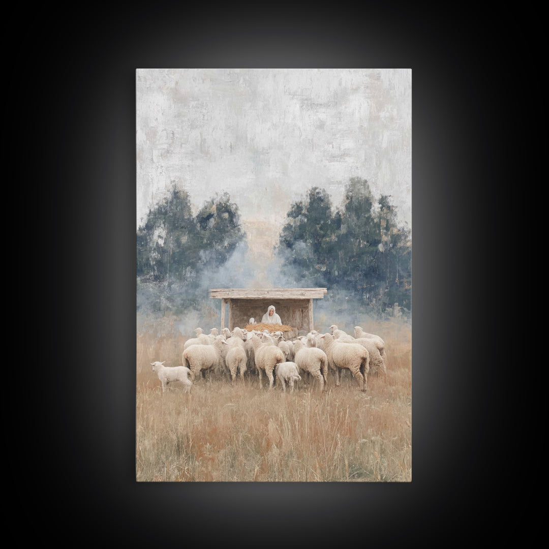 Flock Of Grace – Framed Canvas Print – Christian Christmas Art – Jesus Painting – Christian Wall Art – Christmas Canvas Wall Art – Christia