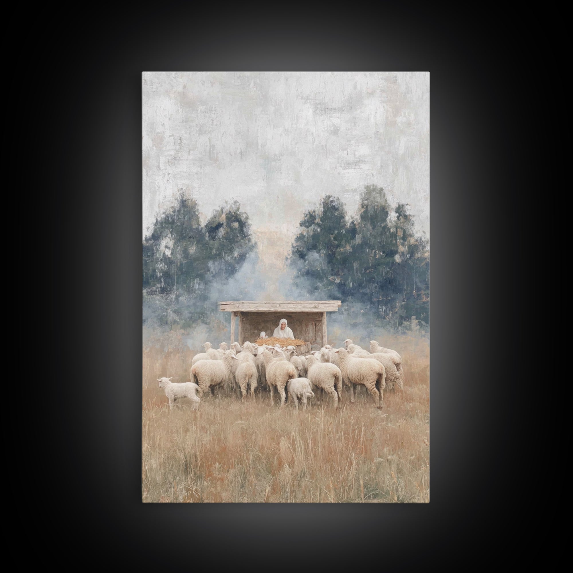 Flock Of Grace – Framed Canvas Print – Christian Christmas Art – Jesus Painting – Christian Wall Art – Christmas Canvas Wall Art – Christia