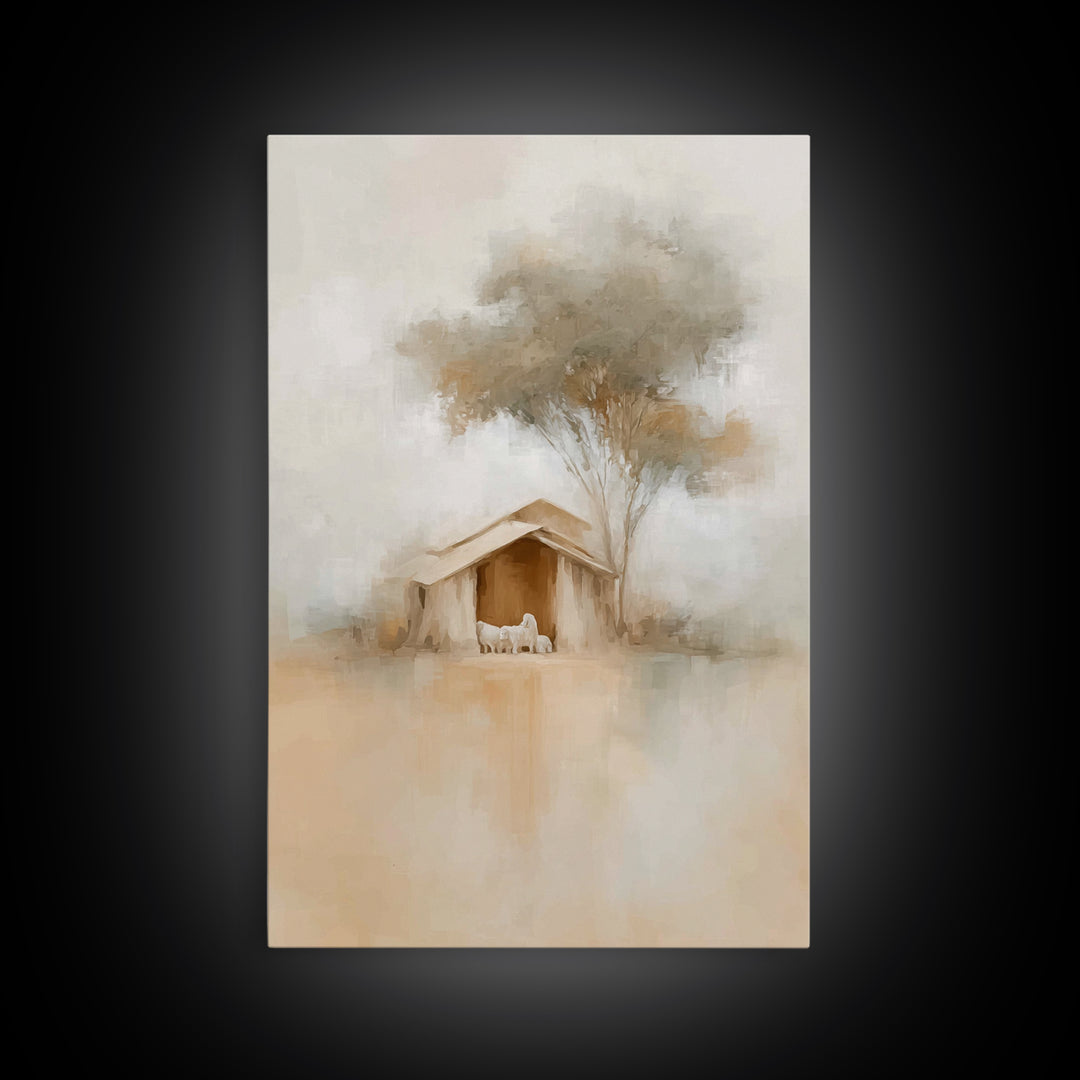 Silent Manger Peace – Framed Canvas Print – Christian Art Canvas – Minimalist Christian Art – Christmas Wall Art – Unique Christian Art – C
