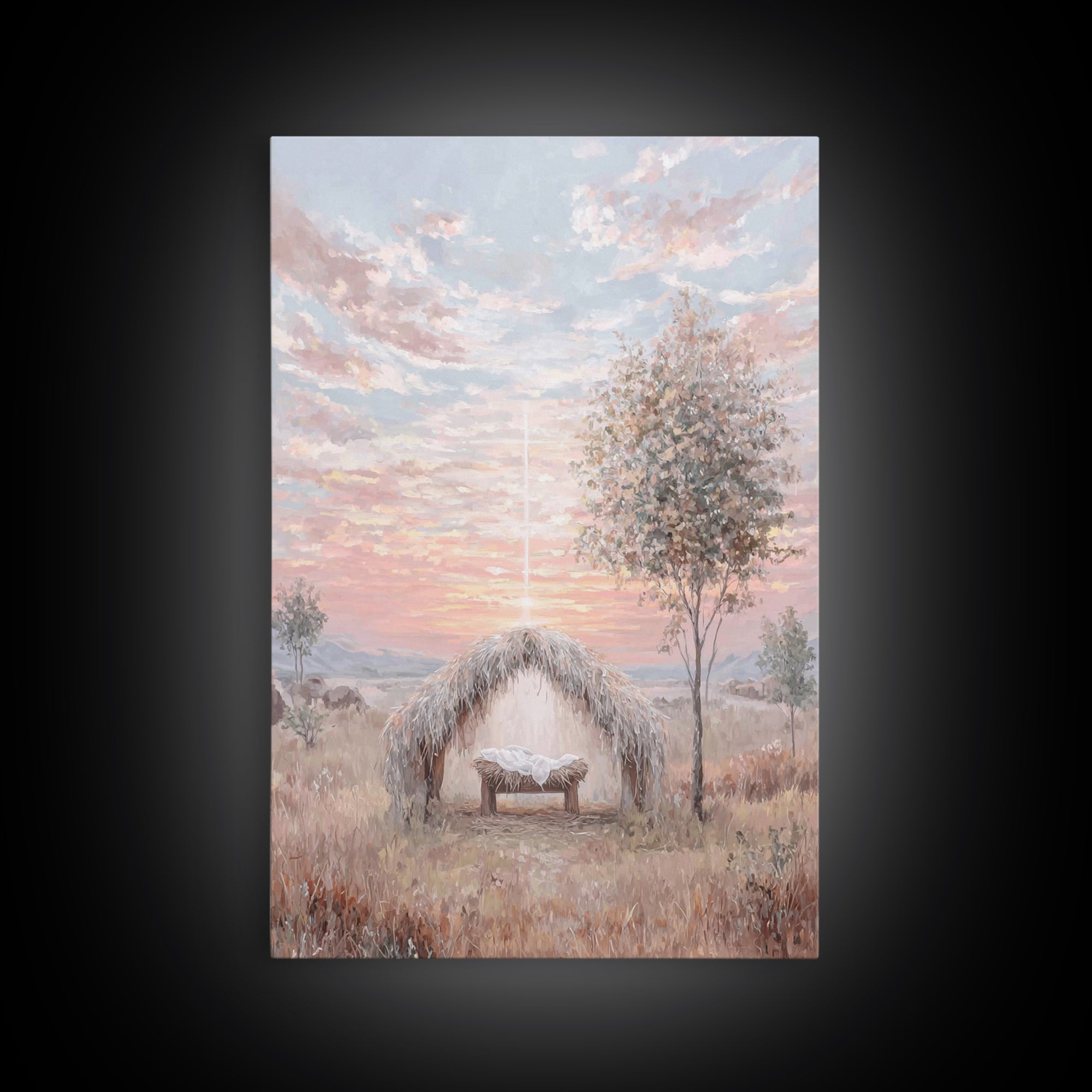 Sacred Birth Glow – Framed Canvas Print – Christian Christmas Art – Vintage Christian Art – Christian Wall Art – Jesus Painting – Christian