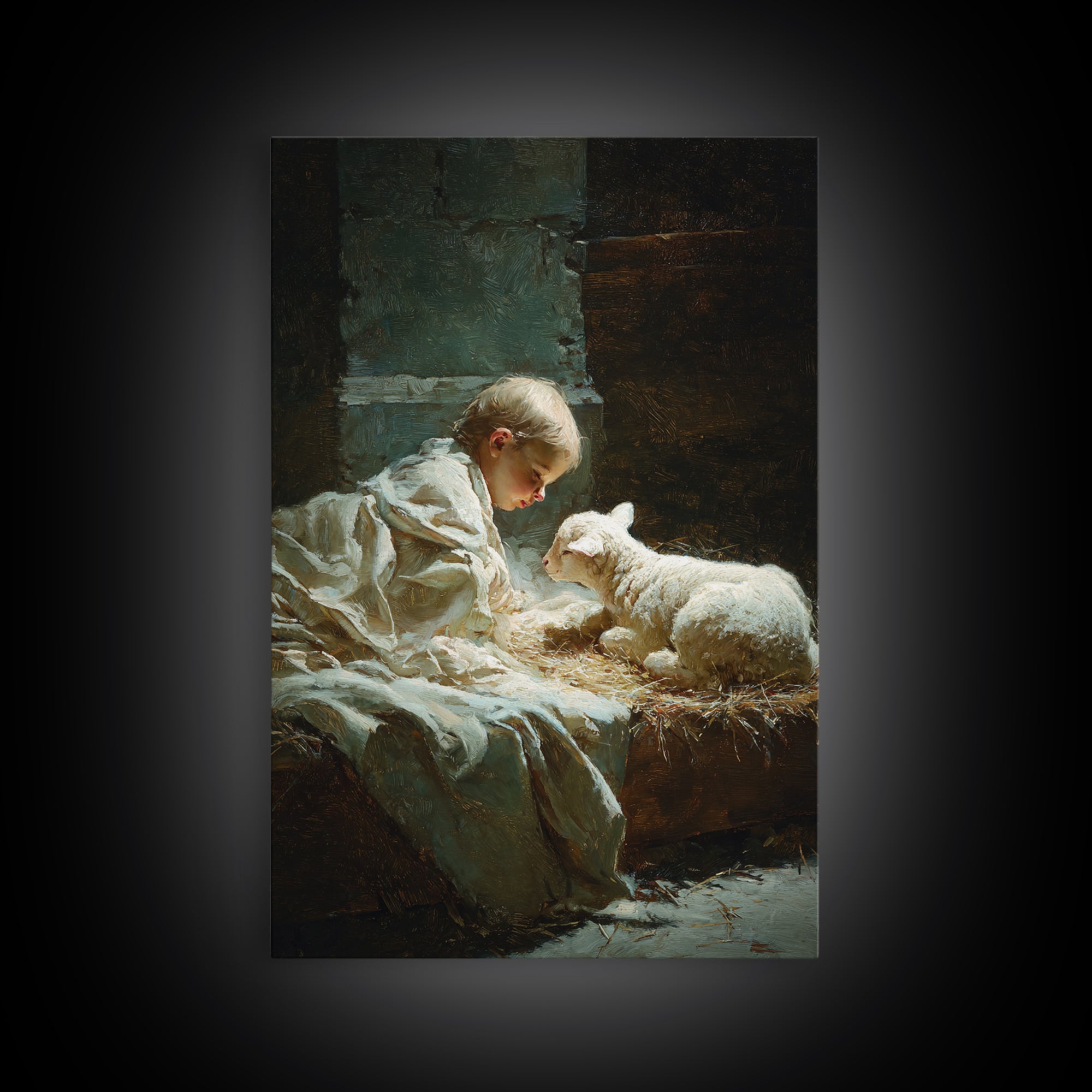 Holy Child Light – Framed Canvas Print – Christian Art Canvas – Christian Wall Art – Jesus Christmas Art – Vintage Christian Art – Christia