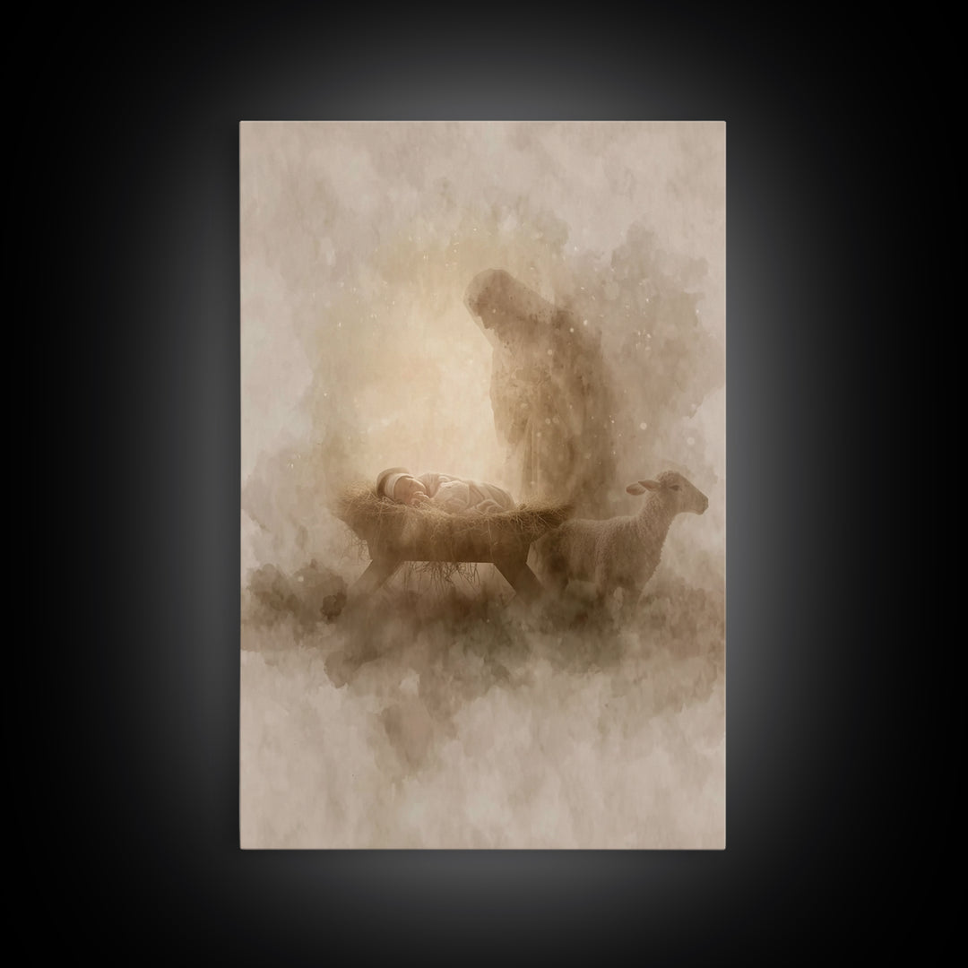 Sacred Night Glow – Framed Canvas Print – Christian Christmas Art – Christian Wall Art – Christian Art Canvas – Jesus Painting – Christmas