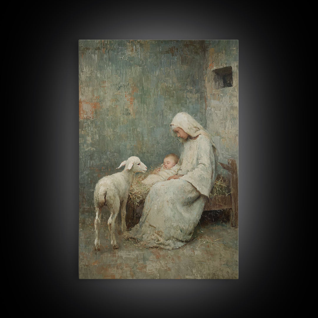 Mother’s Tender Rest – Framed Canvas Print – Christian Art Canvas – Vintage Christian Art – Christian Wall Art – Christmas Art – Jesus Pain