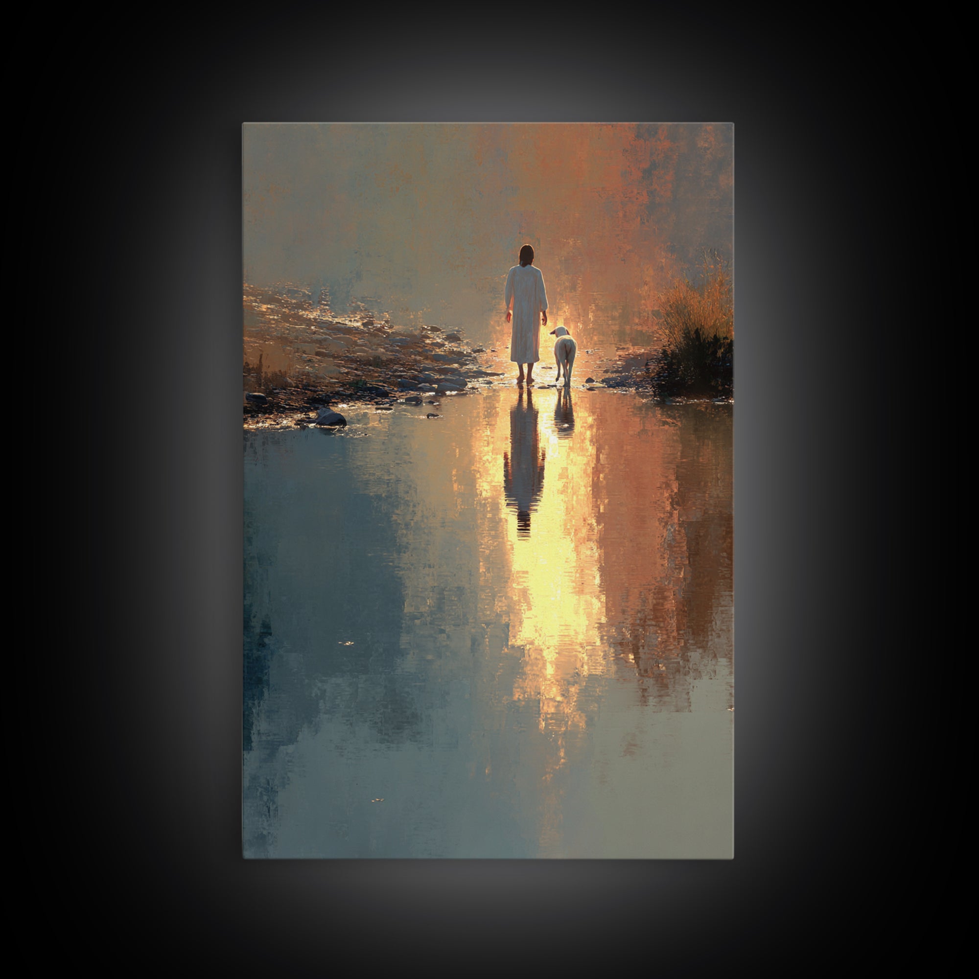 Golden River Walk – Framed Canvas Print – Christian Wall Art – Christian Art Canvas – Jesus Painting – Modern Christian Art – Christian Chr