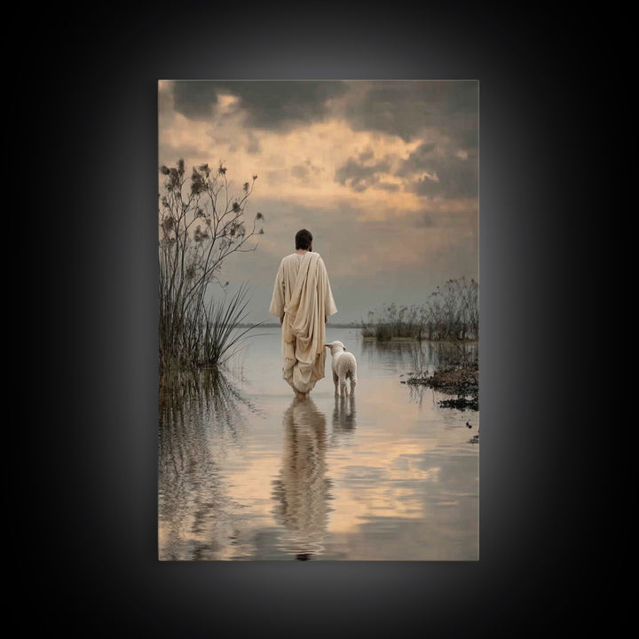 Evening Shepherd Hope – Framed Canvas Print – Christian Art Canvas – Christian Wall Art – Jesus Painting – Christian Christmas Art – Subtle