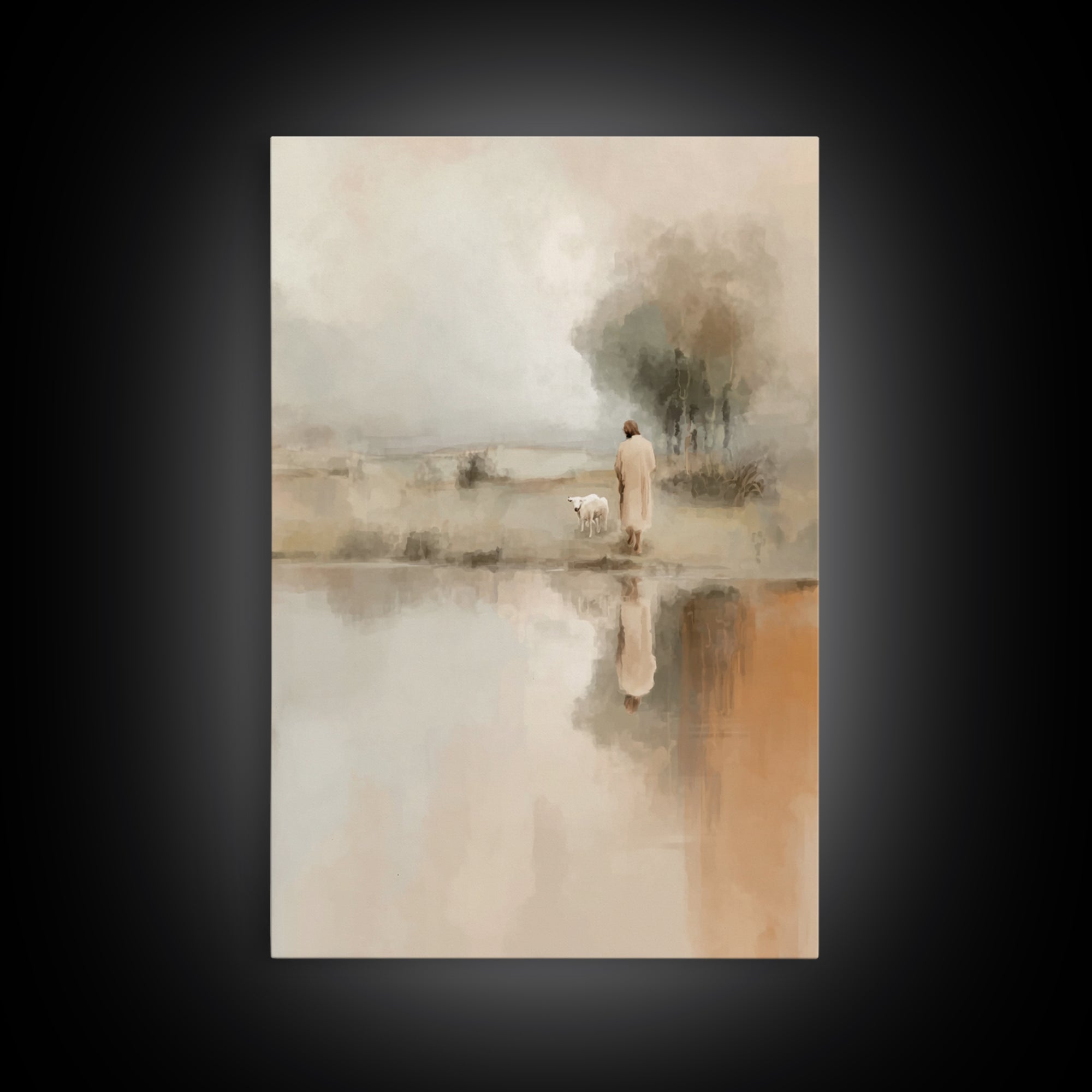 Quiet Shepherd Path – Framed Canvas Print – Christian Wall Art – Jesus Painting – Christian Art Canvas – Pastoral Scenery – Christian Decor