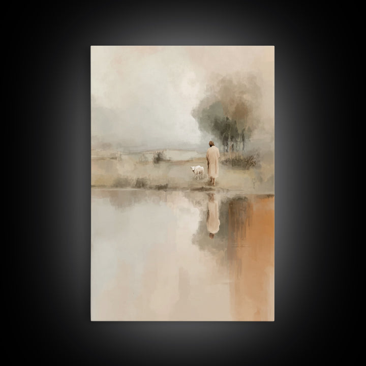 Quiet Shepherd Path – Framed Canvas Print – Christian Wall Art – Jesus Painting – Christian Art Canvas – Pastoral Scenery – Christian Decor