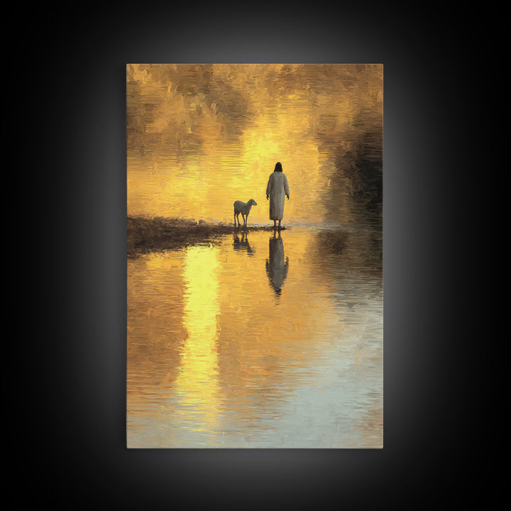 Shepherd’s Dawnlight – Framed Canvas Print – Jesus Painting – Christian Wall Art – Modern Christian Art – Christian Art Canvas – Christmas