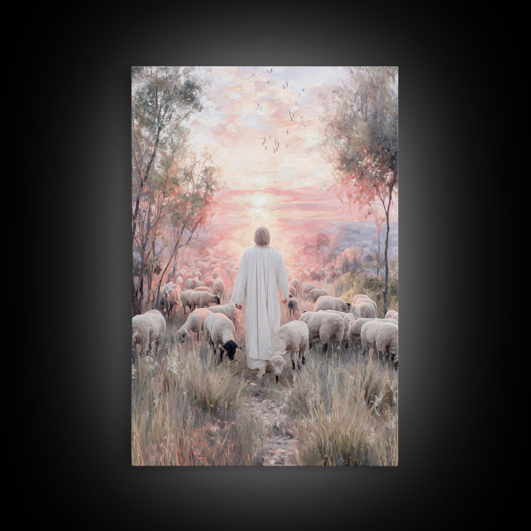 Radiant Shepherd Glow – Framed Canvas Print – Christian Wall Art – Jesus Painting – Christian Art Canvas – Vintage Christian Art – Christia