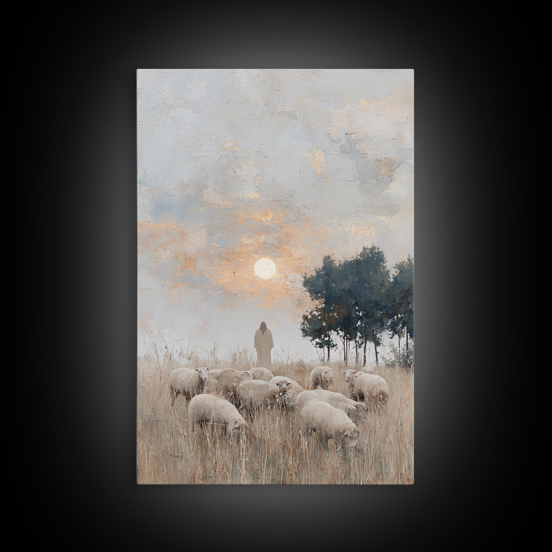 Pasture Of Mercy – Framed Canvas Print – Christian Art Print – Christian Wall Art – Jesus Painting – Christian Art Canvas – Christian Chris