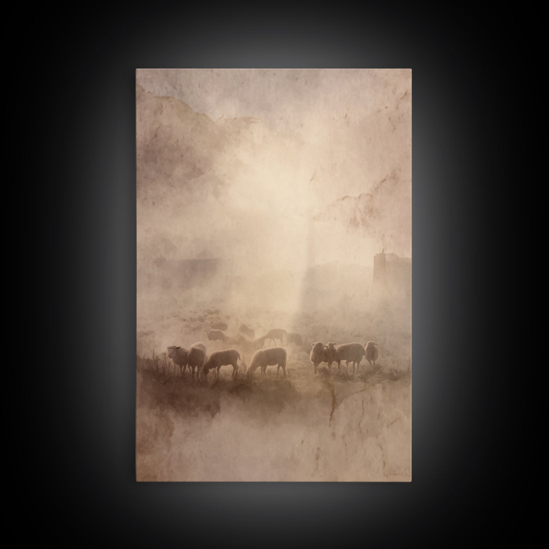 Morning Flock Rising – Framed Canvas Print – Christian Art Canvas – Subtle Christian Art – Christian Wall Art – Jesus Painting – Christian