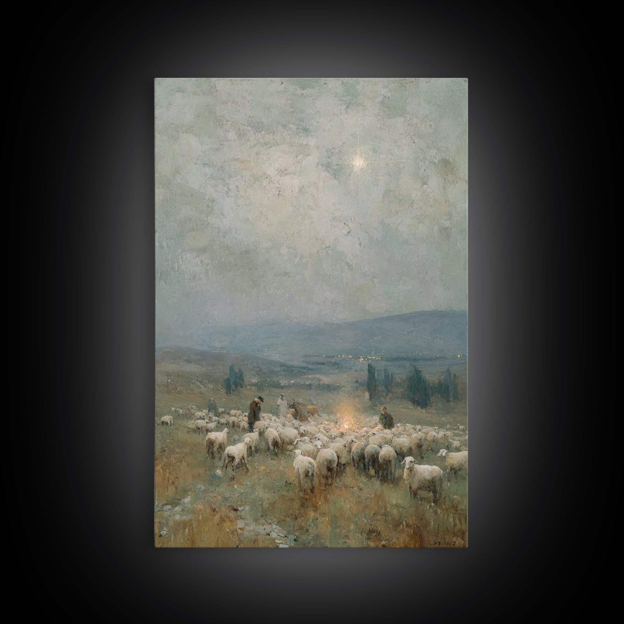 Bethlehem Horizon Star – Framed Canvas Print – Christian Wall Art – Christian Christmas Art – Christian Art Canvas – Pastoral Scenery – Chr