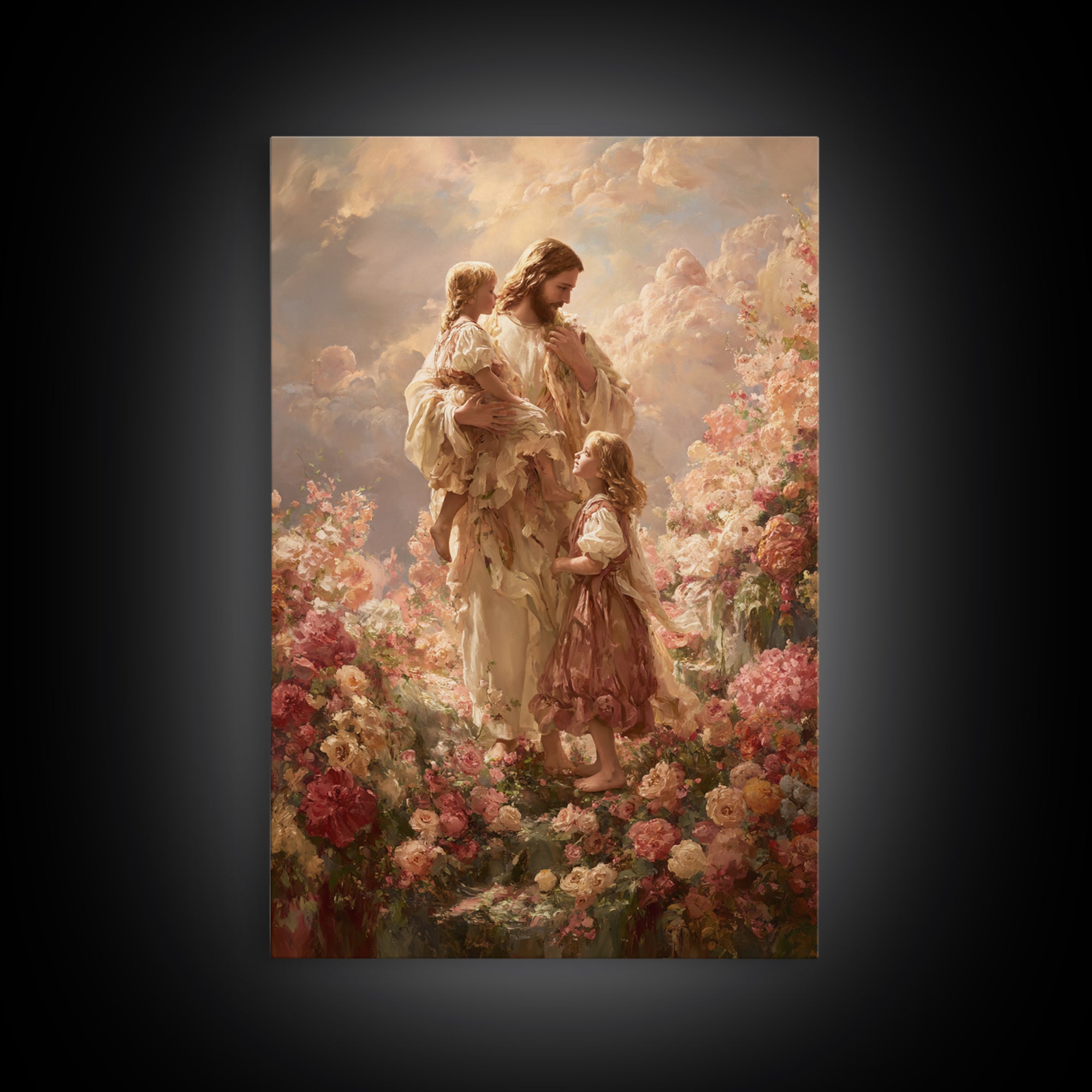 Children Of Heaven – Framed Canvas Print – Jesus Painting – Christian Wall Art – Large Christian Painting – Christian Art Canvas – Vintage