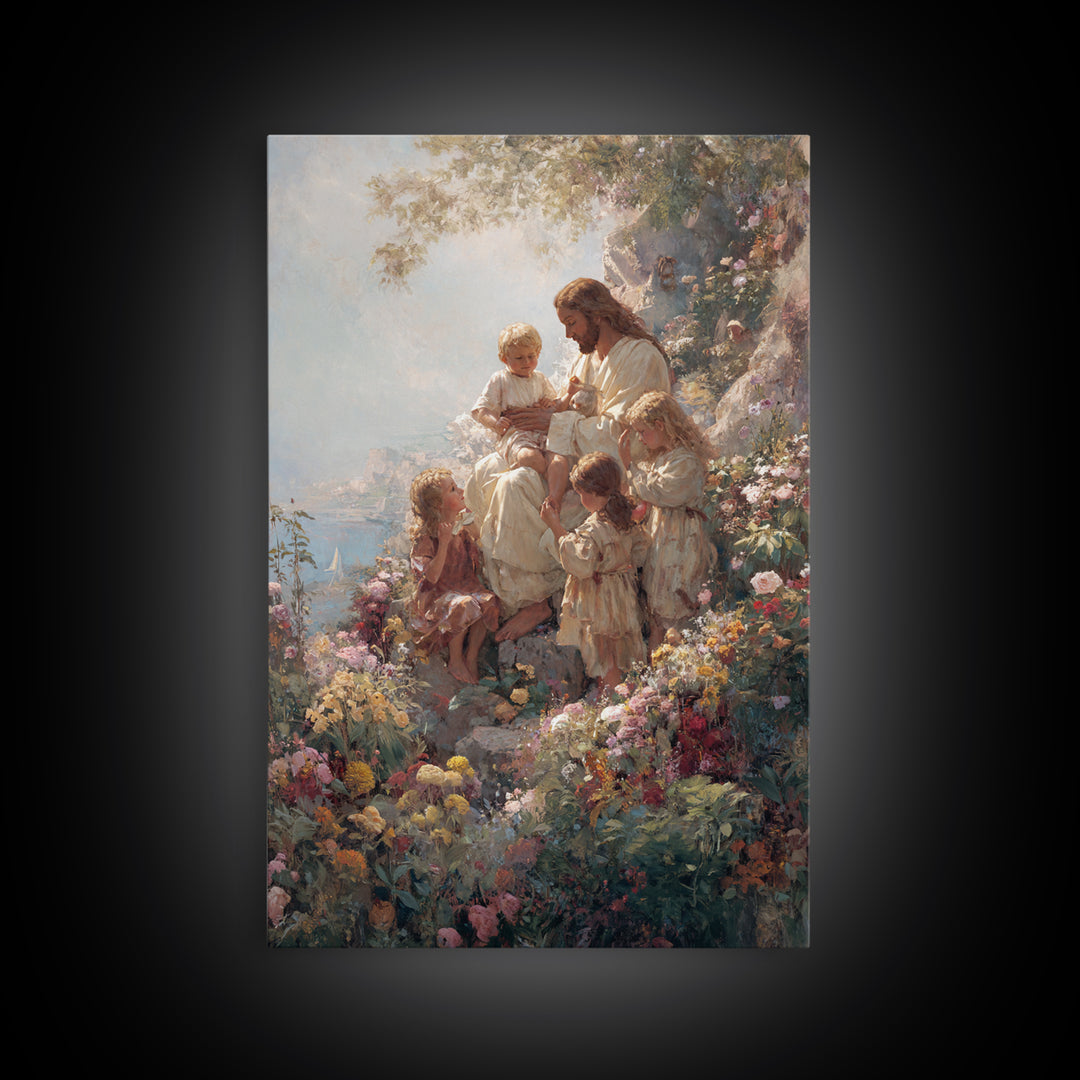 Meadow Of Grace, Framed Canvas Print, Christian Art Canvas, Jesus Painting, Christian Wall Art, Modern Christian Painting, Christian Art