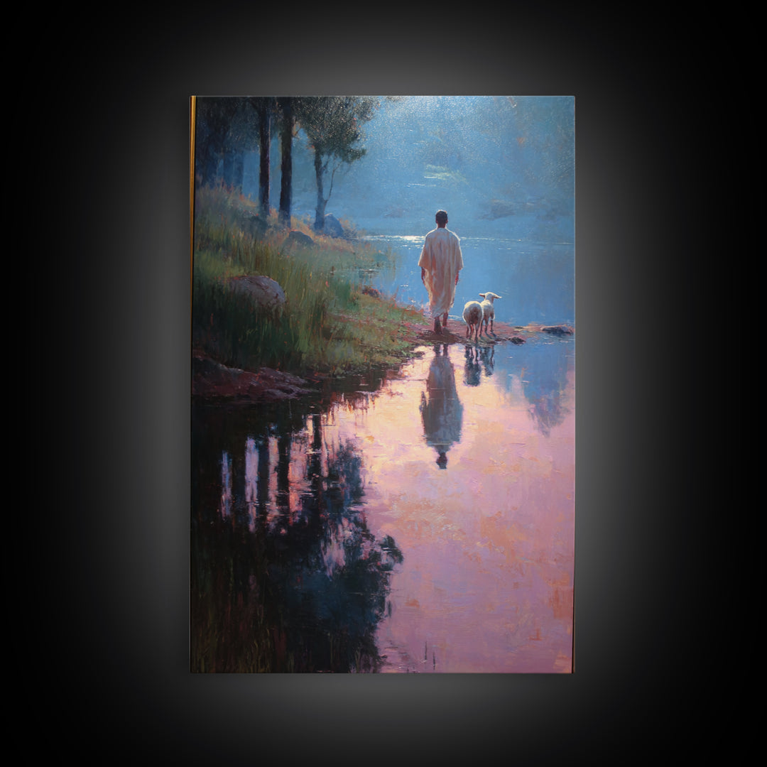 Shepherd’s Gentle Walk | Framed Canvas Print | Christian Wall Art | Jesus Painting | Christian Art Canvas | Modern Christian Art | Christma