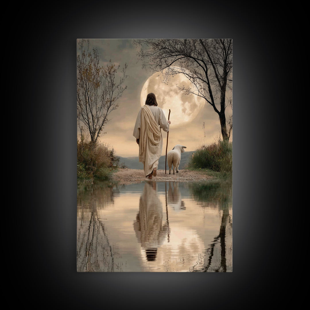 Blue Pasture Calm | Framed Canvas Print | Christian Art Canvas | Jesus Painting | Christian Wall Art | Moody Christian Art | Framed Christm