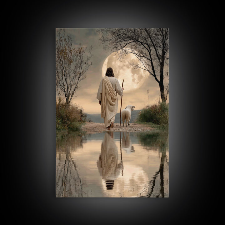 Blue Pasture Calm | Framed Canvas Print | Christian Art Canvas | Jesus Painting | Christian Wall Art | Moody Christian Art | Framed Christm