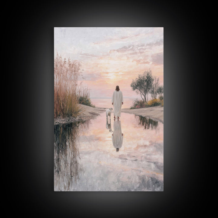 Moonlit Shepherd Road – Framed Canvas Print – Jesus Painting – Christian Art Canvas – Christian Wall Art – Christian Christmas Art – Large