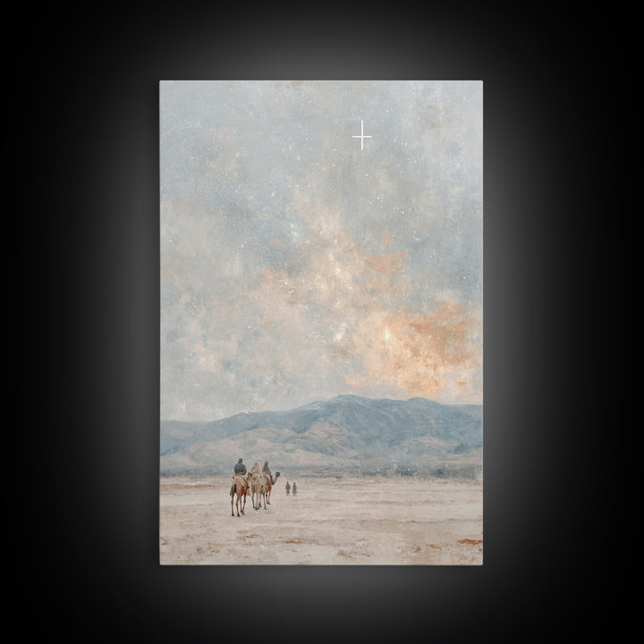 Starry Pilgrims Journey – Framed Canvas Print – Christian Wall Art – Christian Art Canvas – Christmas Art – Christian Christmas Art – Uniqu