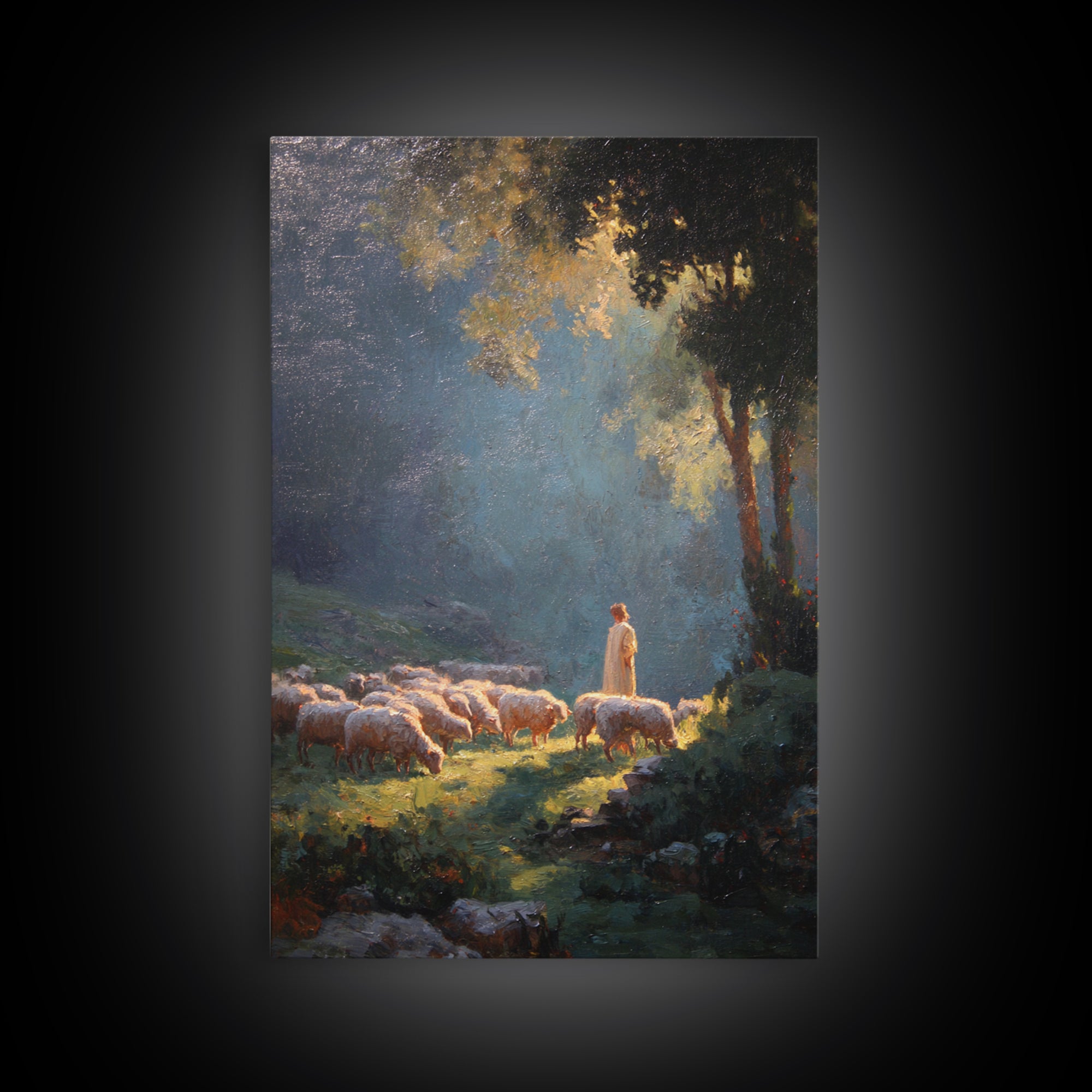Morning Pasture Light | Framed Canvas Print | Christian Art Canvas | Christian Wall Art | Jesus Painting | Modern Christian Painting | Chri
