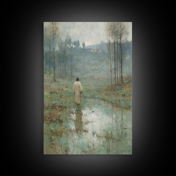 Morning Stillness, Framed Canvas Print, Christian Art Canvas, Christian Wall Art, Moody Christian Art, Jesus Painting, Christmas Art Prints