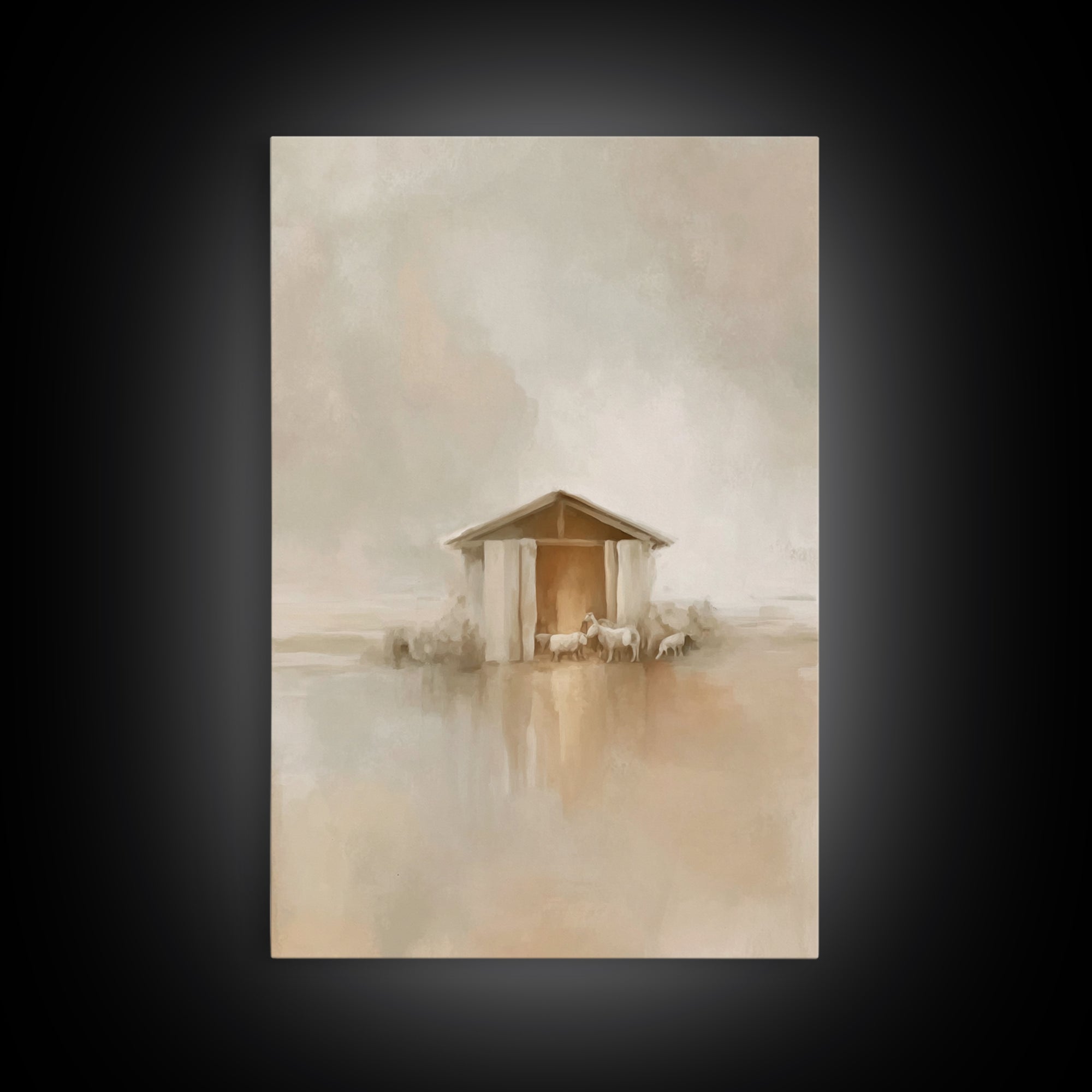 Quiet Manger Light, Framed Canvas Print, Christmas Wall Art, Christian Art Print, Minimalist Christian Art, Christian Christmas Art, Christ