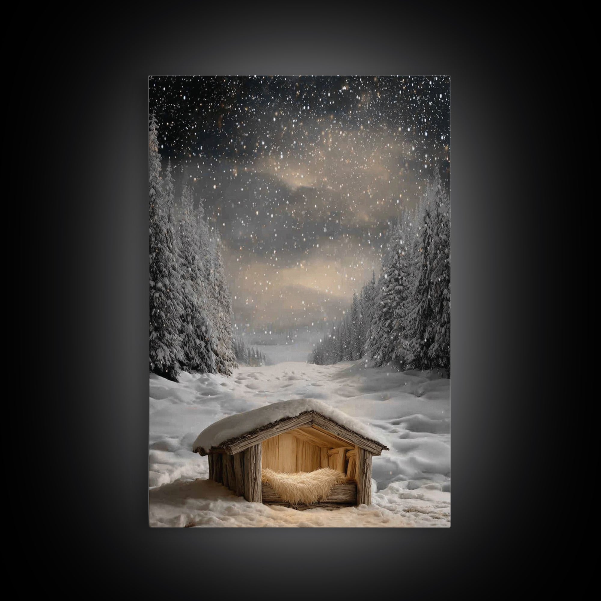 Silent Nativity Snow | Framed Canvas Print | Christmas Canvas Wall Art | Christian Art Work | Christian Christmas Art | Modern Christmas Ar
