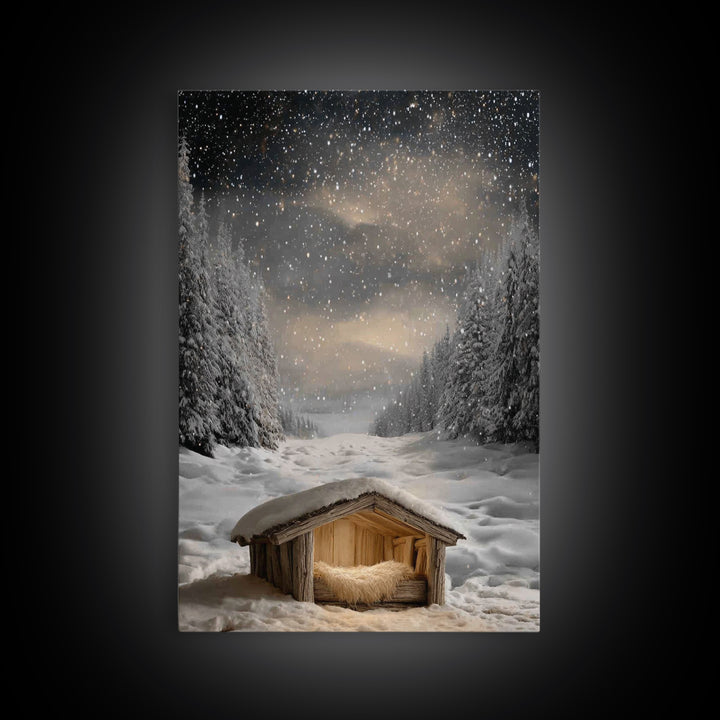 Silent Nativity Snow | Framed Canvas Print | Christmas Canvas Wall Art | Christian Art Work | Christian Christmas Art | Modern Christmas Ar