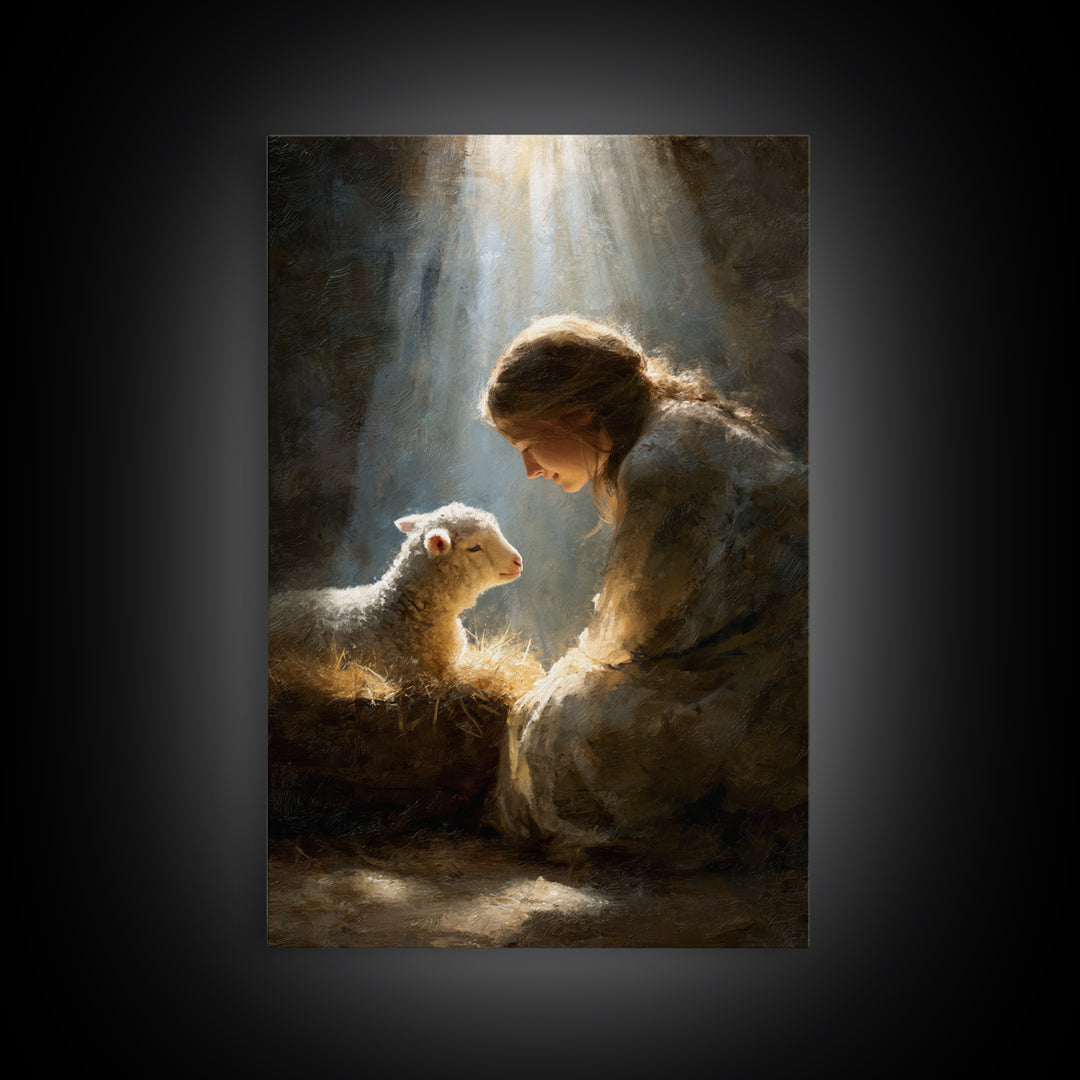 Lamb of Peace – Framed Canvas Print – Jesus Art Print – Christian Paintings – Christian Art Work – Christian Gift Ideas – Christian Wall Ar
