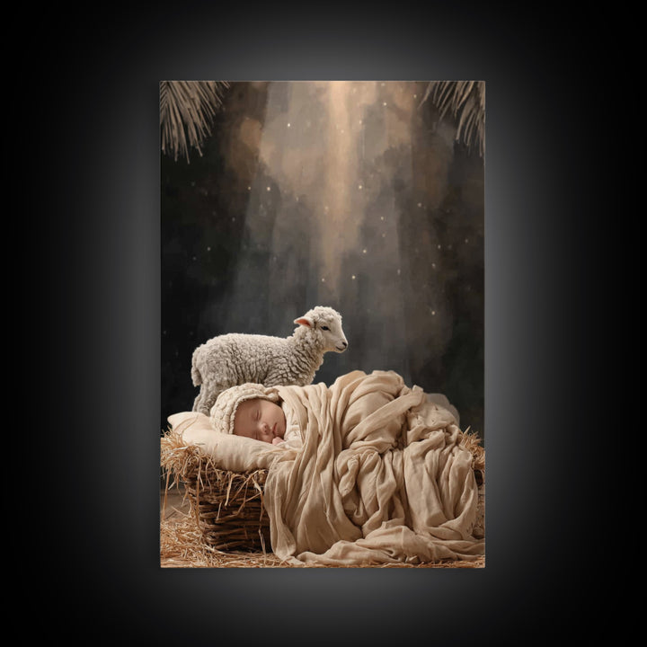 Heaven’s Little One, Framed Canvas Print, Jesus Christmas Art, Christian Art Canvas, Christian Decor For Home, Christian Art Painting, Chri