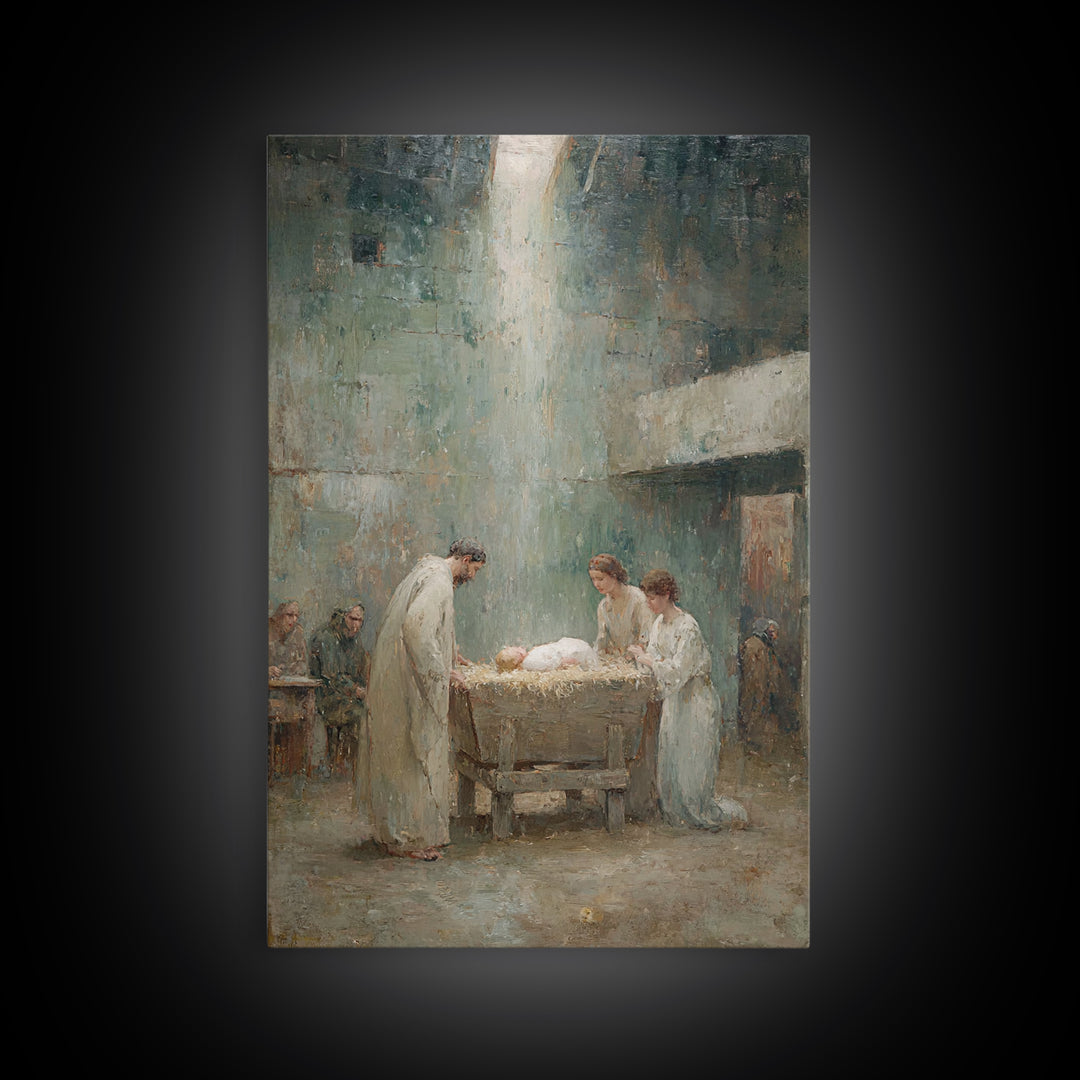 Nativity Blessing, Framed Canvas Print, Christian Wall Art, Birth Of Jesus Painting, Christian Christmas Art, Vintage Christian Art, Christ