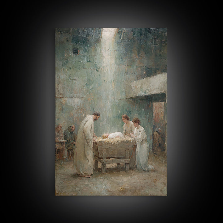 Nativity Blessing, Framed Canvas Print, Christian Wall Art, Birth Of Jesus Painting, Christian Christmas Art, Vintage Christian Art, Christ