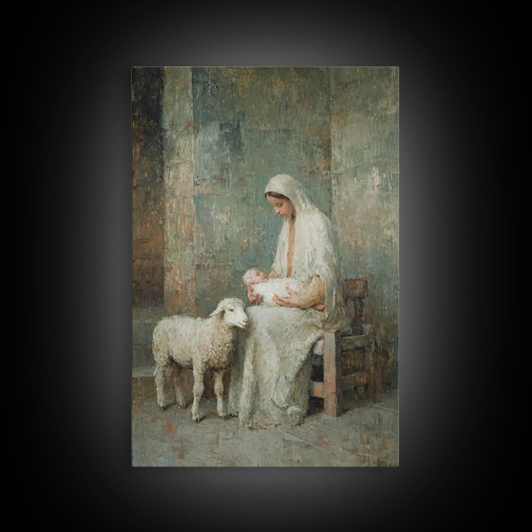 Mother’s Gentle Hope – Framed Canvas Print – Christian Art Painting – Mary And Jesus Painting – Vintage Christian Art – Christian Wall Art