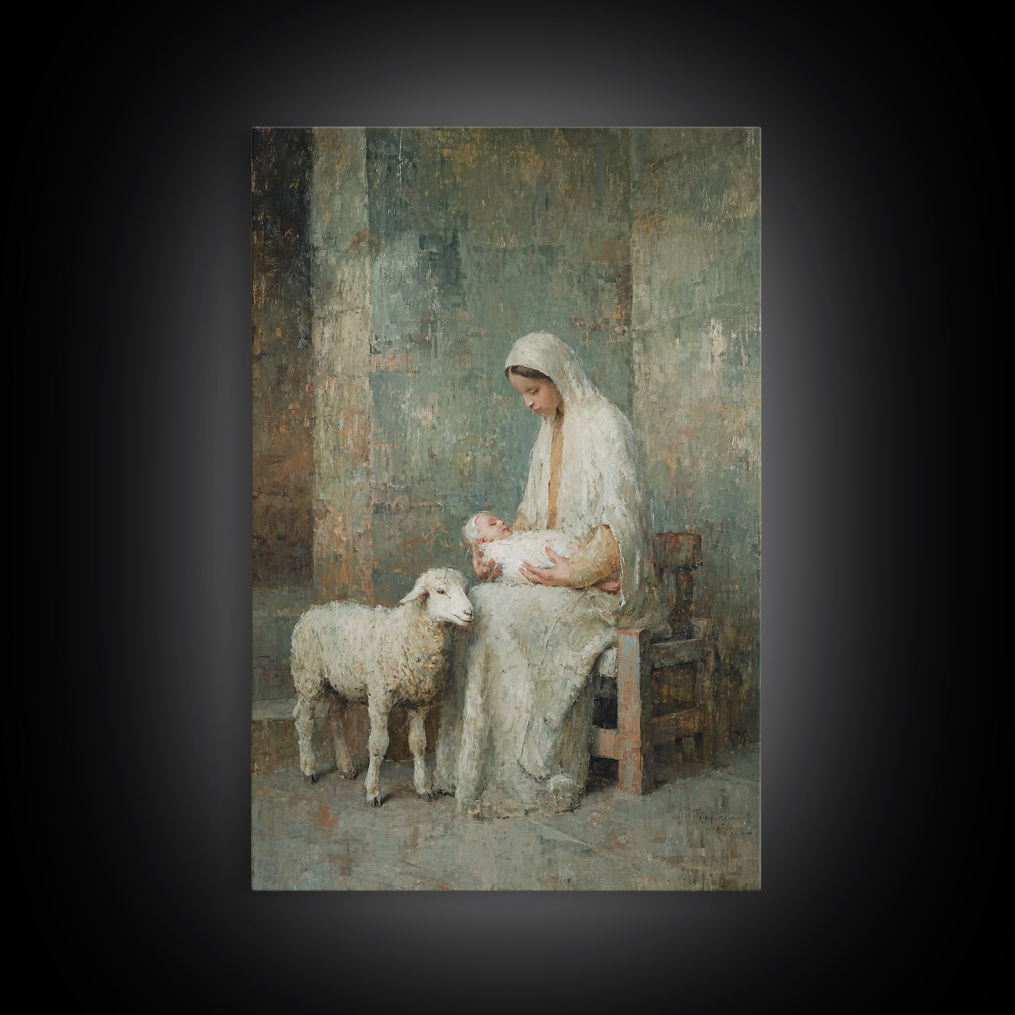 Mother’s Gentle Hope – Framed Canvas Print – Christian Art Painting – Mary And Jesus Painting – Vintage Christian Art – Christian Wall Art