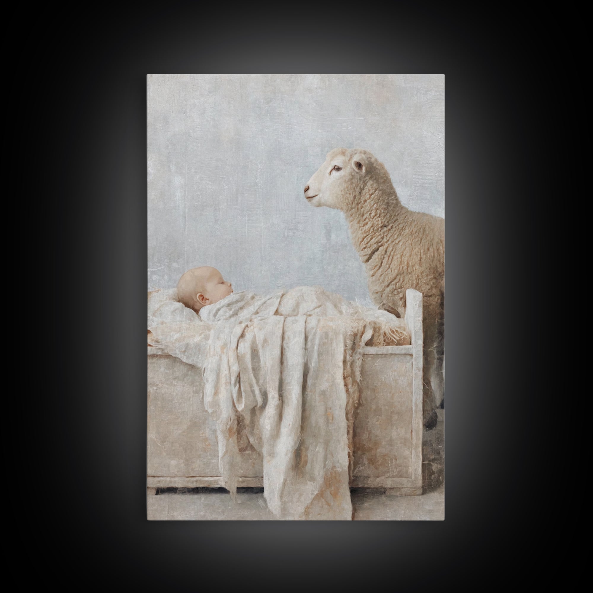 Gentle Manger Peace – Framed Canvas Print – Christian Wall Art – Christian Christmas Art – Jesus Painting – Christian Art Canvas – Christma