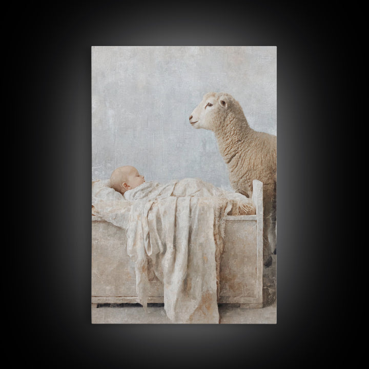 Gentle Manger Peace – Framed Canvas Print – Christian Wall Art – Christian Christmas Art – Jesus Painting – Christian Art Canvas – Christma