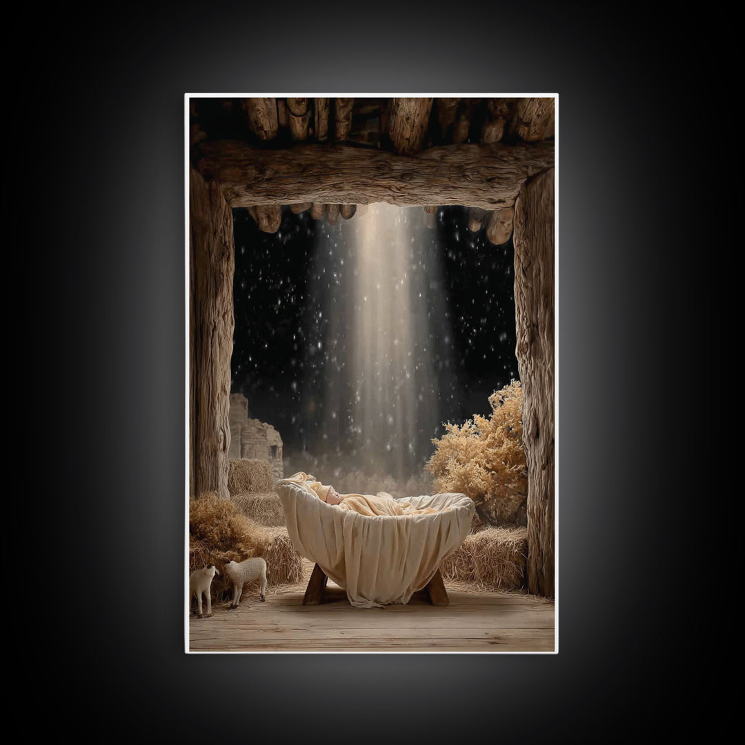 Heaven’s Infant Glow – Framed Canvas Print – Christian Christmas Art – Christmas Wall Art – Christian Art Canvas – Modern Christian Art – C