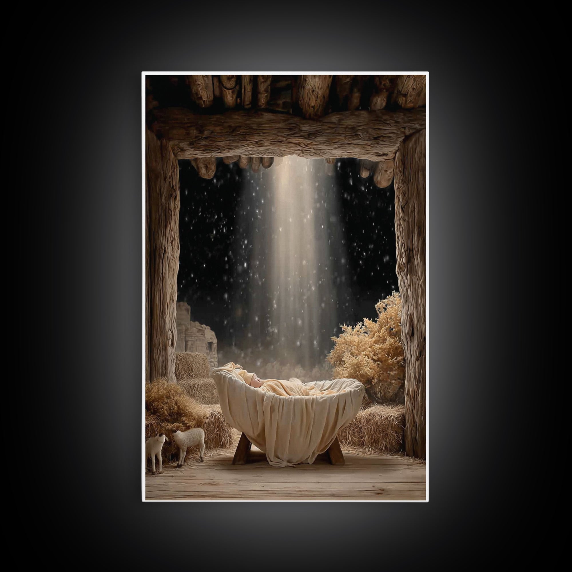 Heaven’s Infant Glow – Framed Canvas Print – Christian Christmas Art – Christmas Wall Art – Christian Art Canvas – Modern Christian Art – C