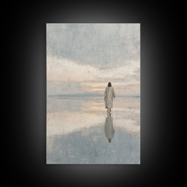 Quiet Water Crossing, Framed Canvas Print, Christian Wall Art, Jesus Painting, Christian Art Canvas, Christian Christmas Art, Christian Dec
