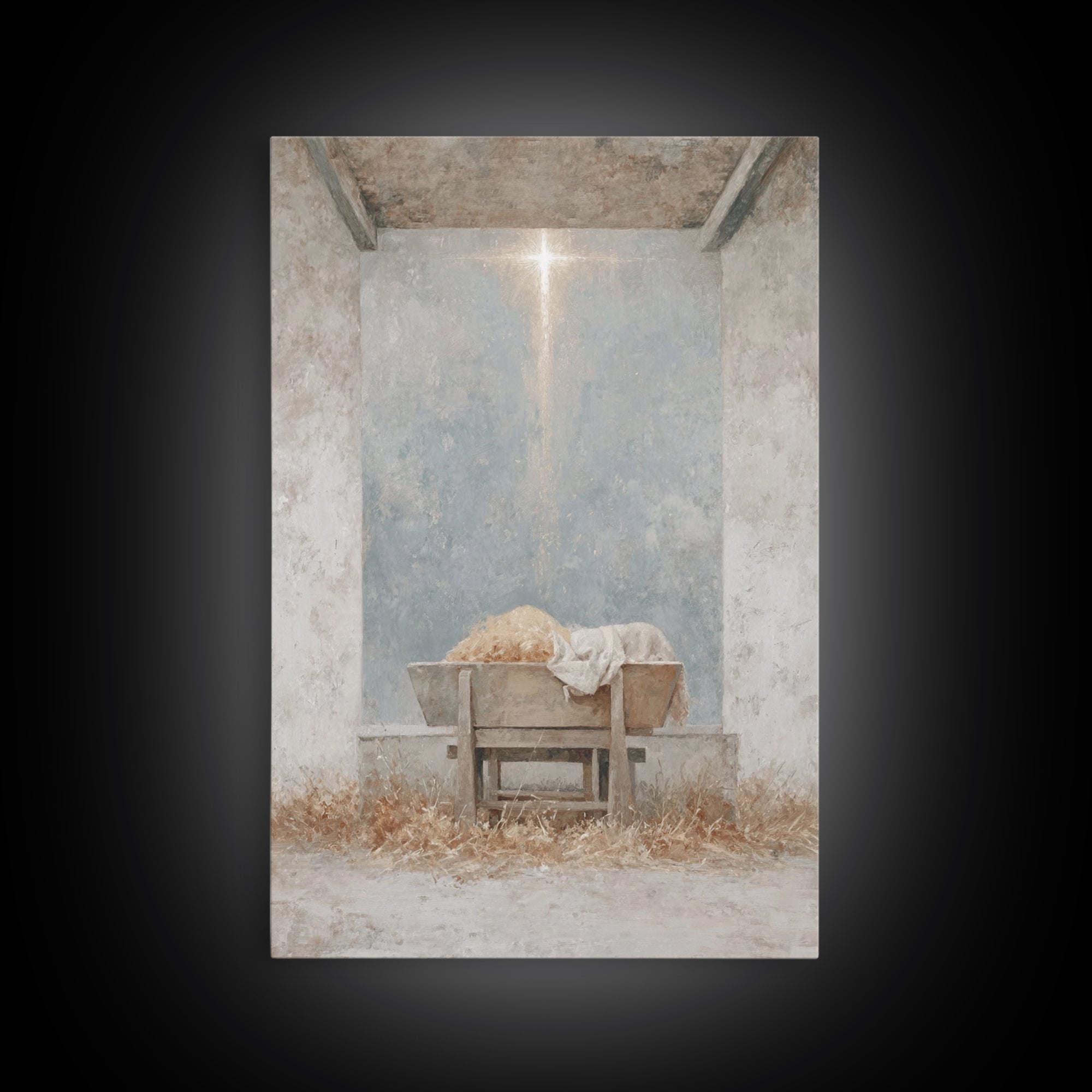Humble Cradle Light, Framed Canvas Print, Christian Art Canvas, Christmas Wall Art, Subtle Christian Art, Christian Christmas Art, Modern C