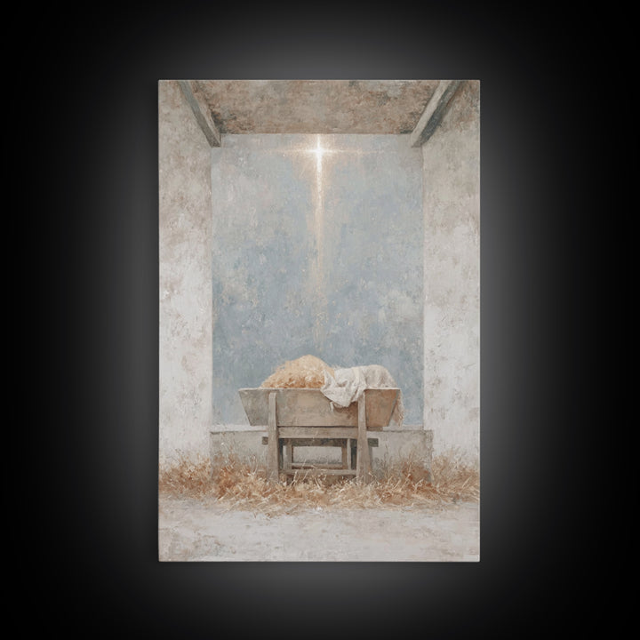 Humble Cradle Light, Framed Canvas Print, Christian Art Canvas, Christmas Wall Art, Subtle Christian Art, Christian Christmas Art, Modern C