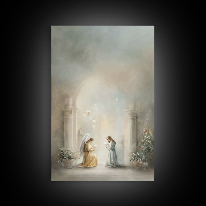 Heavenly Annunciation – Framed Canvas Print – Christian Wall Art – Christian Art Canvas – Vintage Christian Art – Christian Christmas Art