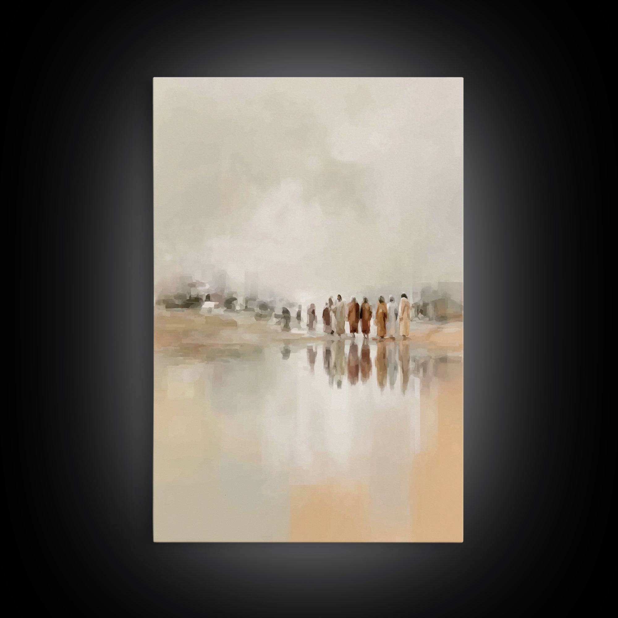 Gathered At Waters, Framed Canvas Print, Christian Art Prints, Christian Wall Art, Abstract Christian Art, Minimalist Christian Art, Christ