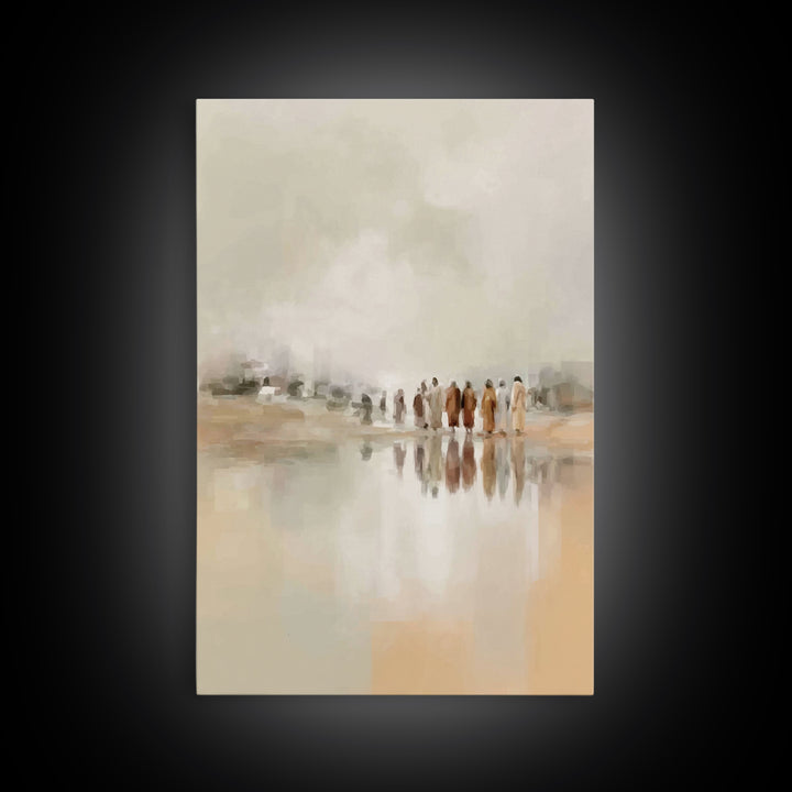 Gathered At Waters, Framed Canvas Print, Christian Art Prints, Christian Wall Art, Abstract Christian Art, Minimalist Christian Art, Christ