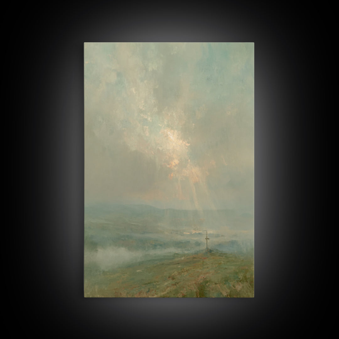 Cross On Horizon – Framed Canvas Print – Christian Art Work – Christian Wall Art – Subtle Christian Art – Christian Art Canvas – Christian