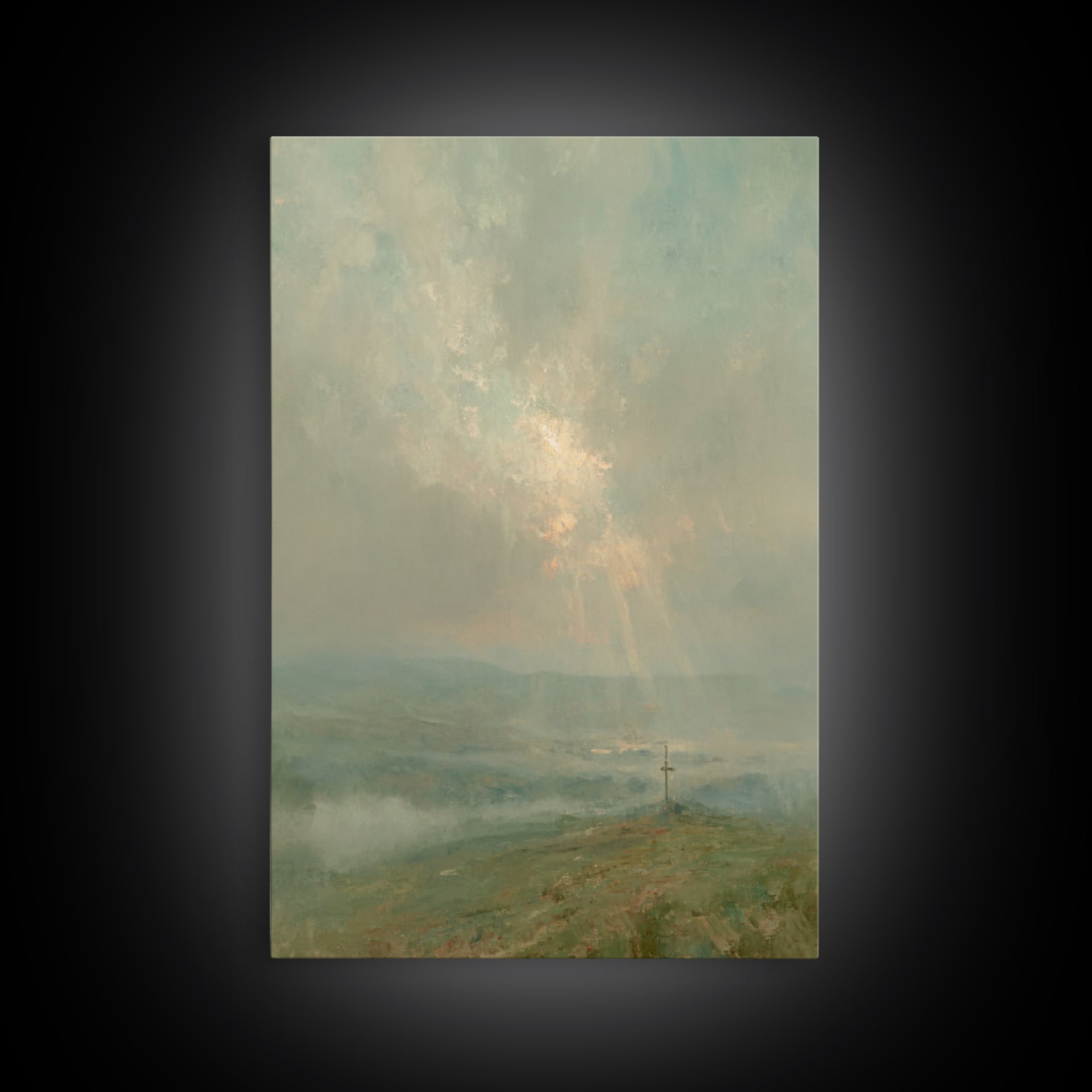 Cross On Horizon – Framed Canvas Print – Christian Art Work – Christian Wall Art – Subtle Christian Art – Christian Art Canvas – Christian