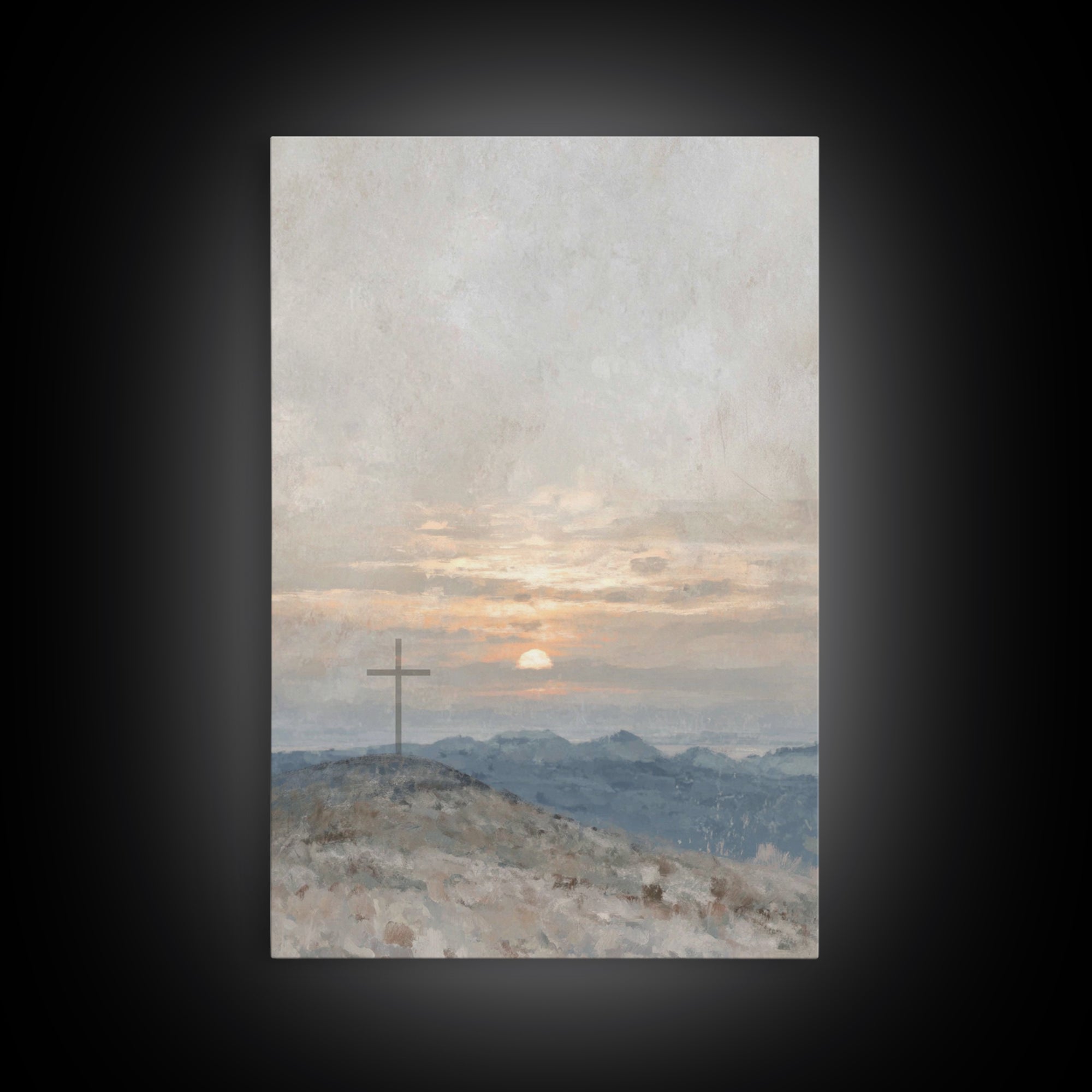 Hillside Sunrise, Framed Canvas Print, Christian Art Prints, Christian Wall Art, Christian Art Canvas, Subtle Christian Paintings, Christia
