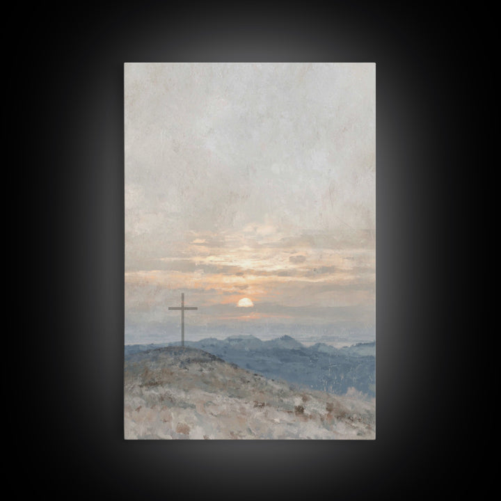 Hillside Sunrise, Framed Canvas Print, Christian Art Prints, Christian Wall Art, Christian Art Canvas, Subtle Christian Paintings, Christia